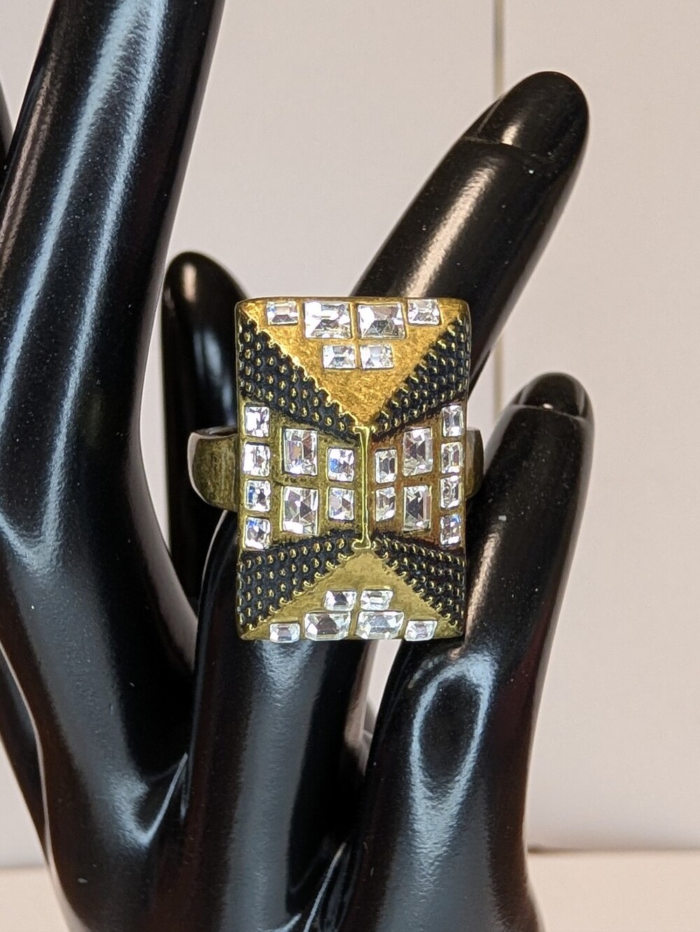Lia Sophia Gold-Tone Rectangular Crystal Statement Ring - Women Jewelry